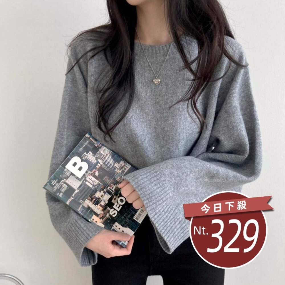 29067286343-【台灣發貨】韓系設計感高腰短版毛衣 長袖上衣 長袖t恤 衣服 女裝 上衣【W418】