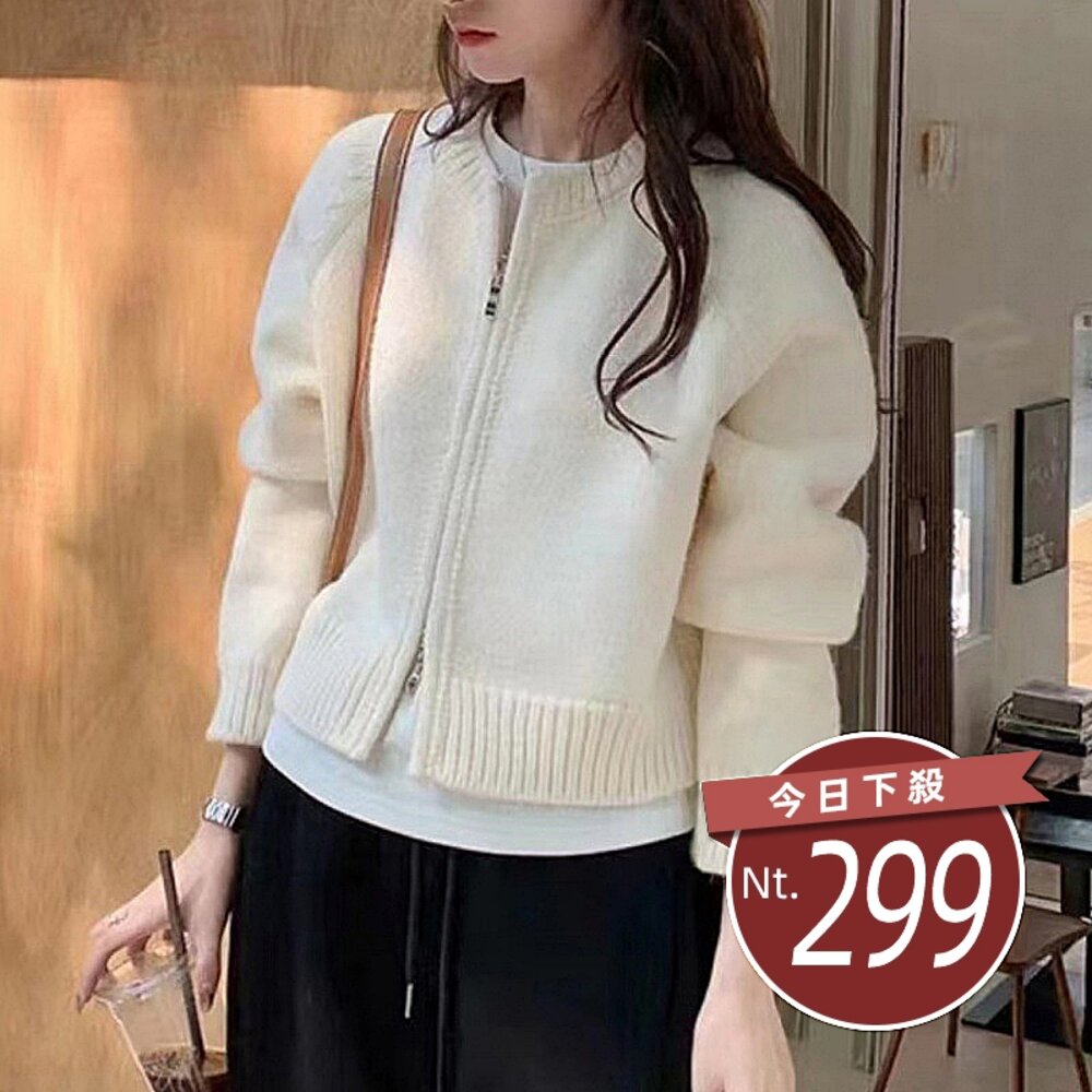 29072449332-【台灣發貨】韓版顯瘦拉鍊針織外套 外套 防曬外套 女裝 上衣 衣服【J286】