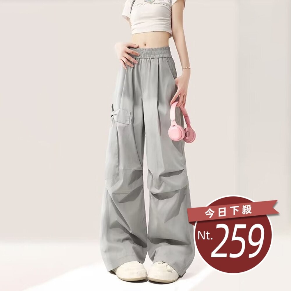29216295657-【台灣發貨】韓版設計感美式寬鬆直筒工裝褲 寬褲 褲子 女裝c【P355】
