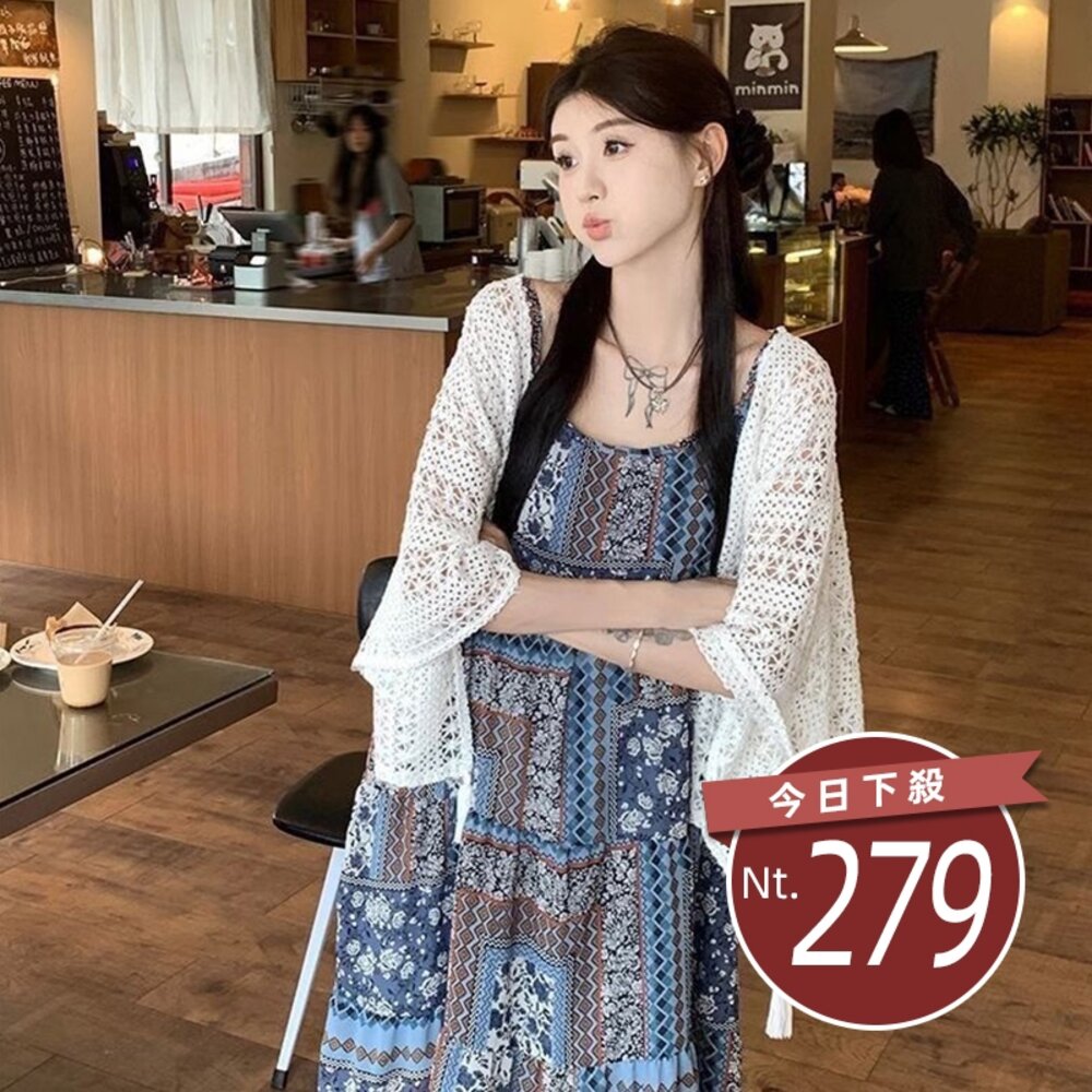 29280876975-【台灣發貨】韓版波西米亞風碎花披肩外套 小可愛 背心 衣服 女裝 上衣【J383】