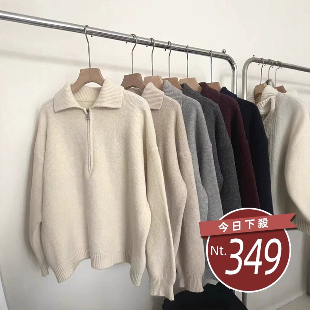 29343118309-【台灣發貨】韓版復古寬鬆翻領針織上衣 長袖上衣 長袖t恤 衣服 女裝 上衣【W636】
