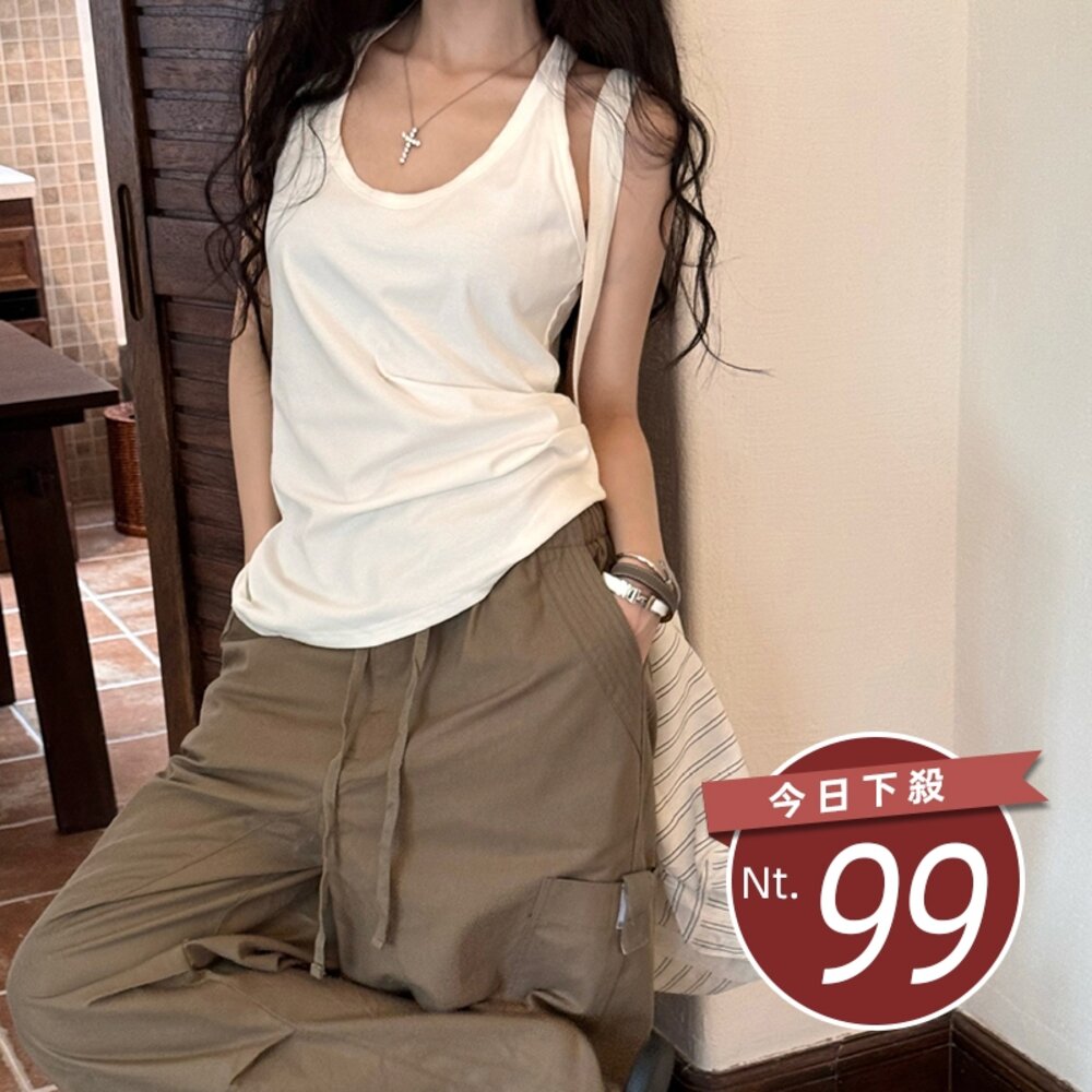 29831619589-【台灣發貨】韓版休閒顯瘦內搭無袖上衣 小可愛 背心 衣服 女裝 上衣【V402】