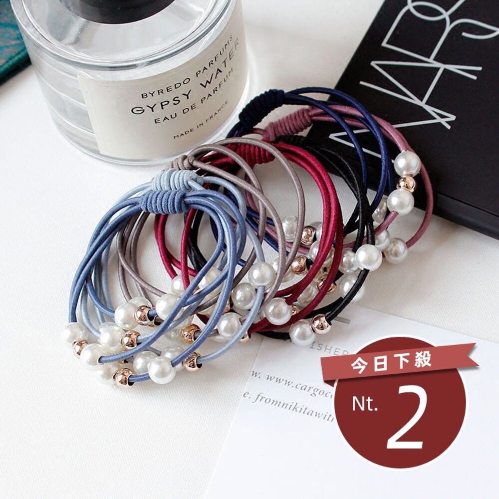 3455924307-【台灣發貨】韓版造氣質珍珠三層珍珠髮圈 髮飾 束髮圈 束髮帶 綁頭髮