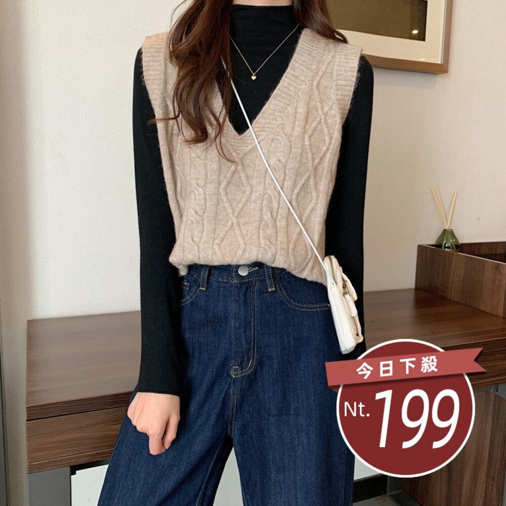3670461868-【台灣發貨】韓版寬鬆V領背心毛衣 小可愛 背心 衣服 女裝 上衣【S88】