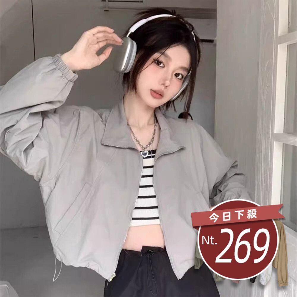 40472905478-【台灣發貨】韓版短版防曬外套 外套 防曬外套 女裝 上衣 衣服 【J396】