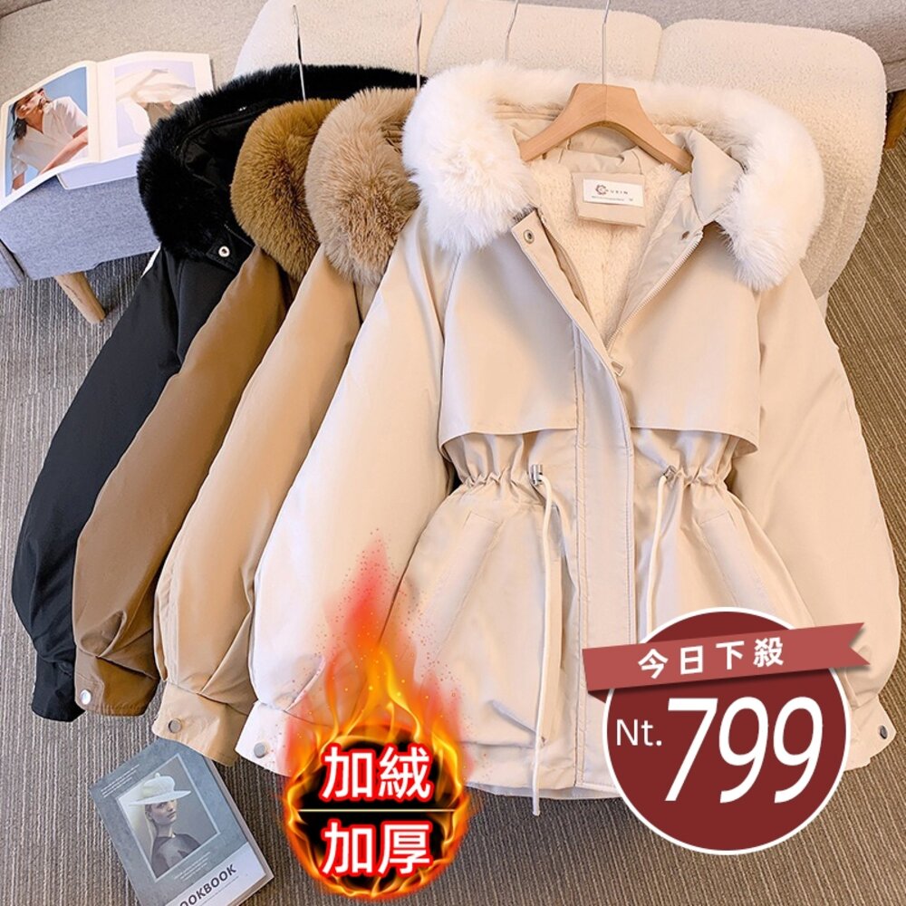 40527516045-【台灣發貨】韓版大毛領連帽外套 外套 防曬外套 女裝 上衣 衣服【J413】