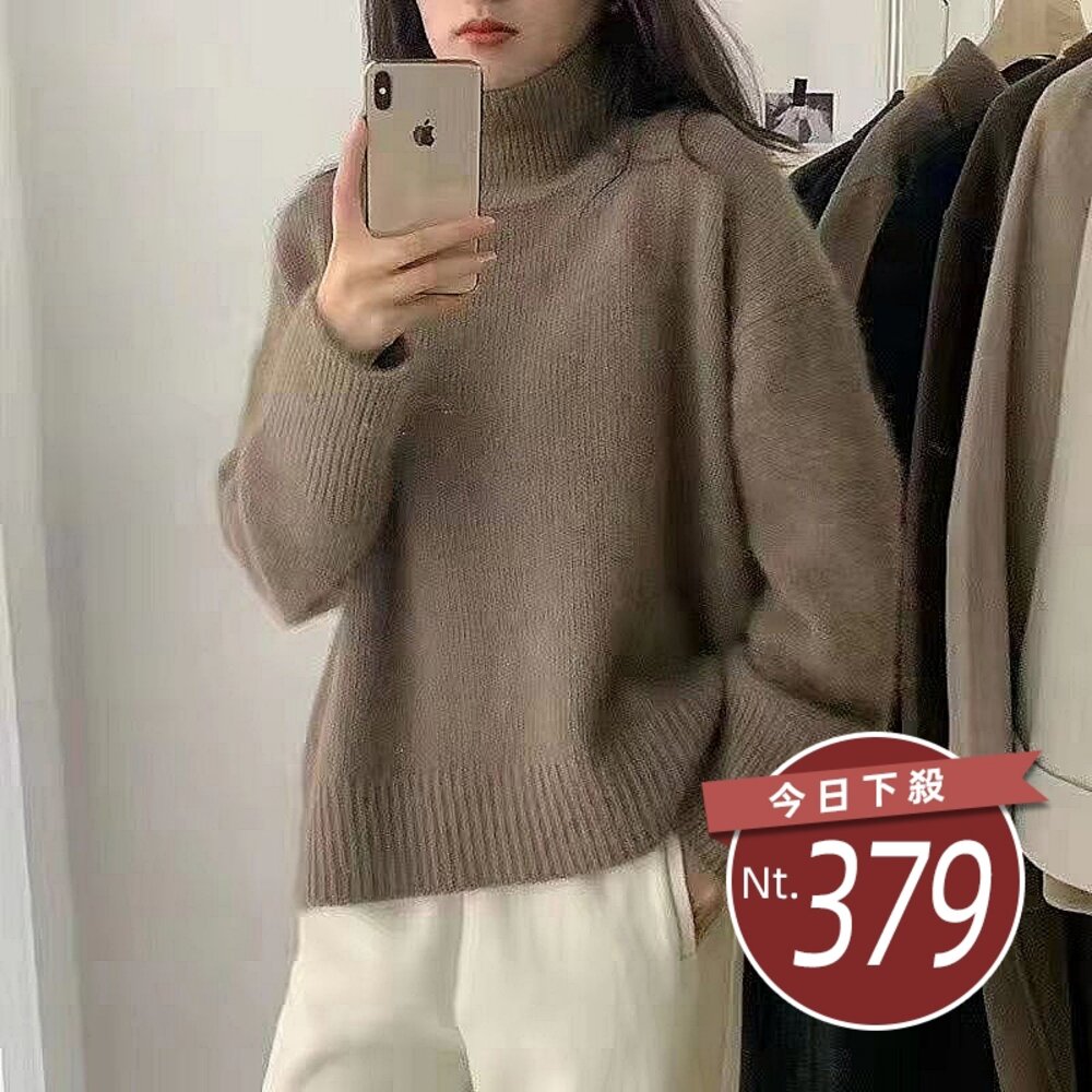 40773797349-【台灣發貨】韓版高領毛衣 長袖上衣 長袖t恤 衣服 女裝 上衣【W607】