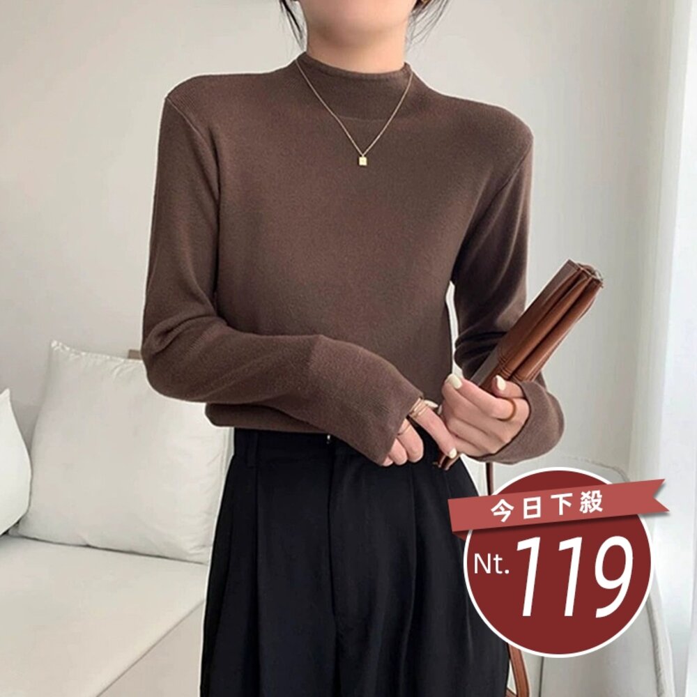 40777387521-【台灣發貨】韓版薄內刷毛高領長袖上衣 長袖上衣 長袖T恤 衣服 女裝 上衣【W321】