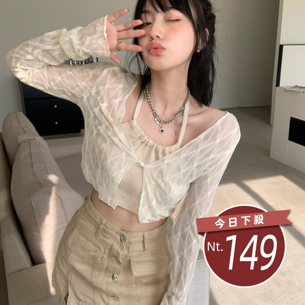 40922485189-【台灣發貨】韓版蕾絲防曬外套 外套 防曬外套 女裝 上衣 衣服【J394】