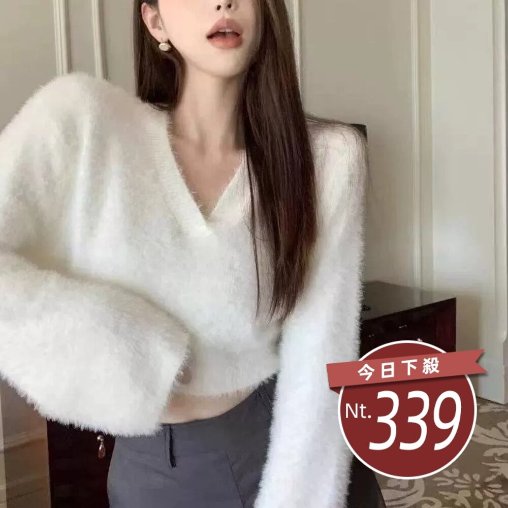 41675027302-【台灣發貨】韓版寬鬆氣質針織上衣 長袖上衣 長袖t恤 衣服 女裝 上衣【W637】