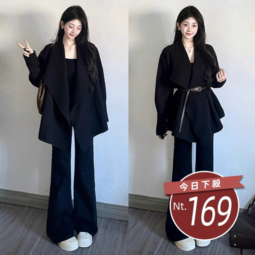 41777725245-【台灣發貨】韓版高腰垂感微喇叭鯊魚褲 寬褲 褲子 女裝【P243】