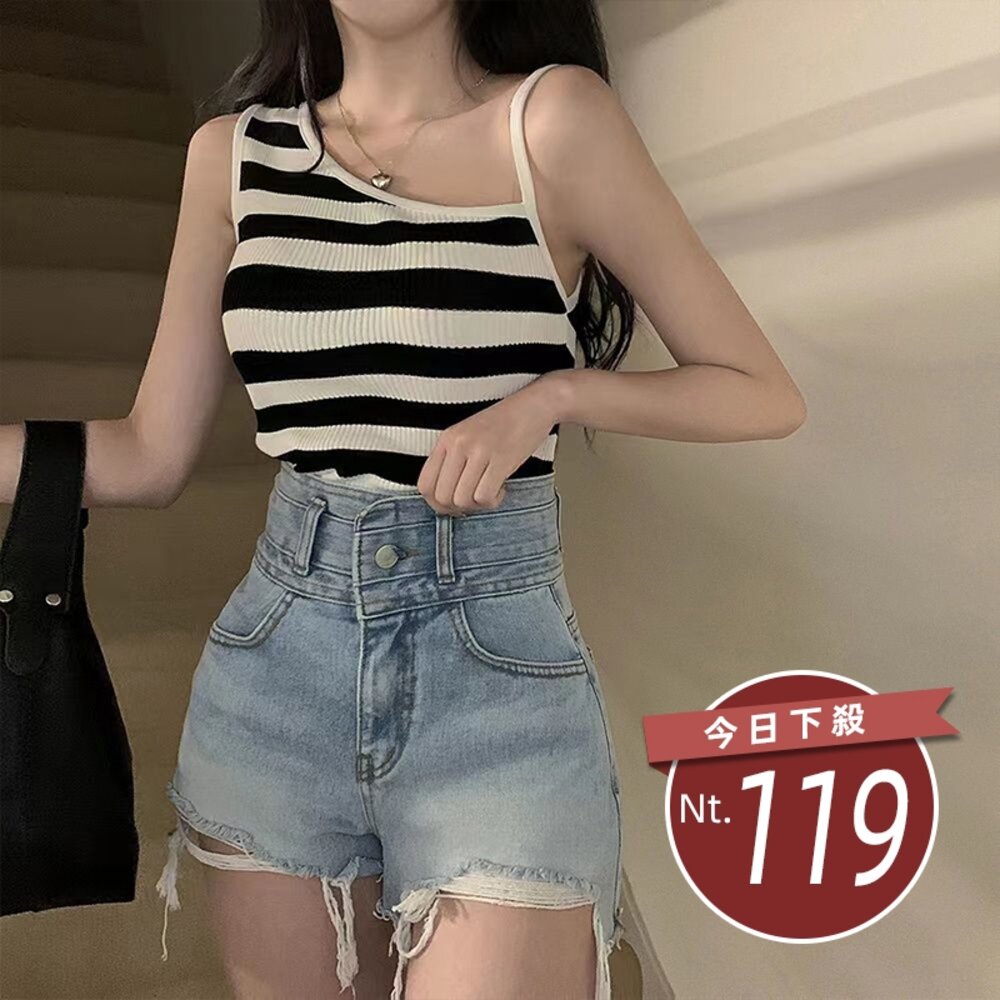 42004018217-【台灣發貨】韓版氣質斜肩針織上衣 小可愛 背心 衣服 女裝 上衣【V415】