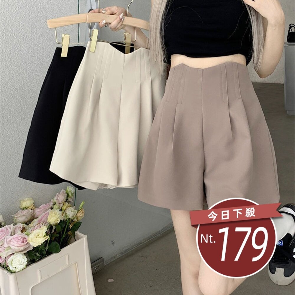 42154050262-【台灣發貨】韓版高腰休閒顯瘦短褲 短褲 褲子 女裝【P376】