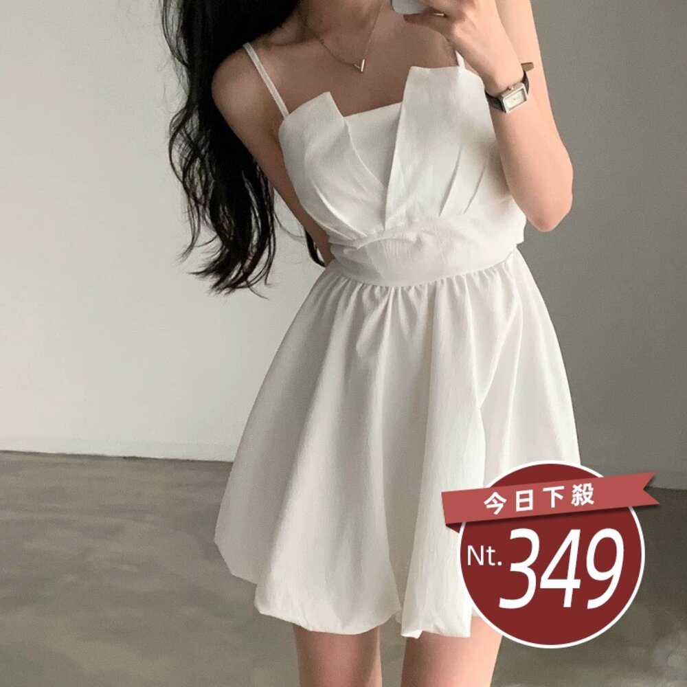 42372794502-【台灣發貨】韓版小眾法式少女感洋裝 連身裙 吊帶裙 吊帶褲 女裝【S364】
