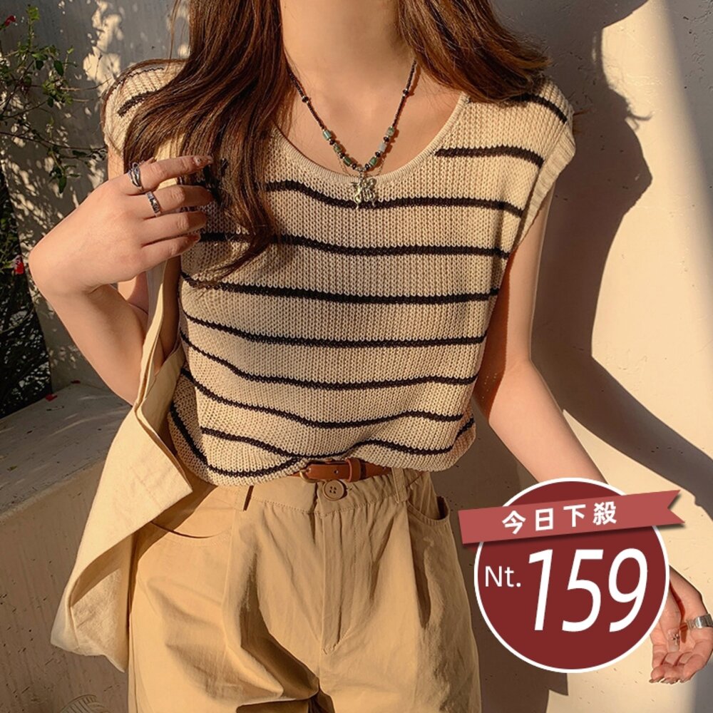 42752265982-【台灣發貨】韓版小飛袖針織上衣 小可愛 背心 衣服 女裝 上衣【T647】