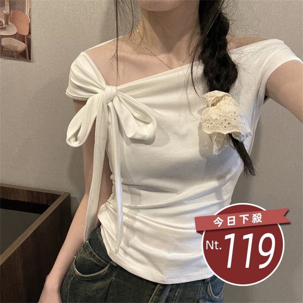 42802261088-【台灣發貨】韓版氣質一字領露肩上衣 衣服 女裝 t恤 短袖t恤 上衣【T651】