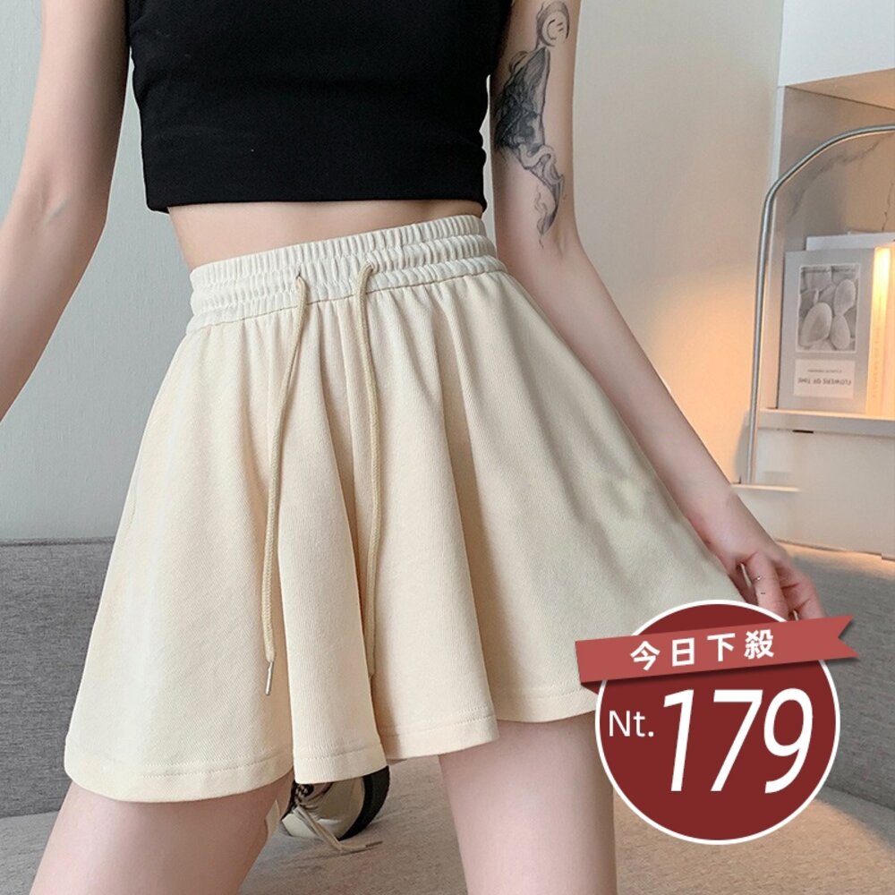 43307569398-【台灣發貨】韓版高腰運動寬褲裙 裙子 褲裙 長裙 女裝【P382】