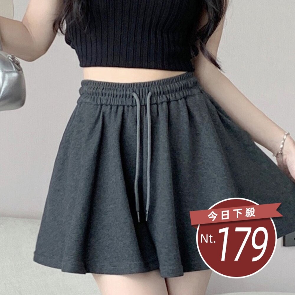 43507566074-【台灣發貨】韓版鬆緊腰蓬蓬運動短裙 裙子 褲裙 長裙 女裝【P382】