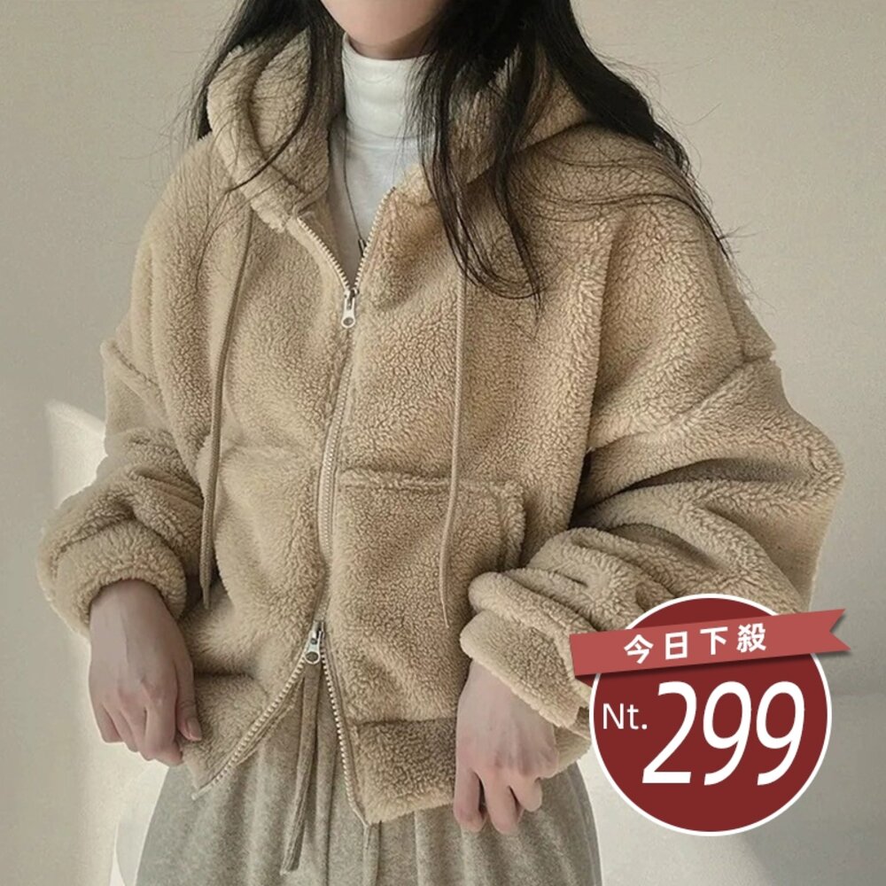 45054824762-【台灣發貨】韓版加絨加厚毛毛外套 外套 防曬外套 女裝 上衣 衣服【J422】