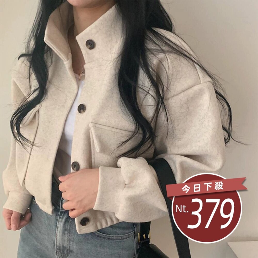 45403254497-【台灣發貨】韓版立領小眾寬鬆休閒短版外套 外套 防曬外套 女裝 上衣 衣服【J301】