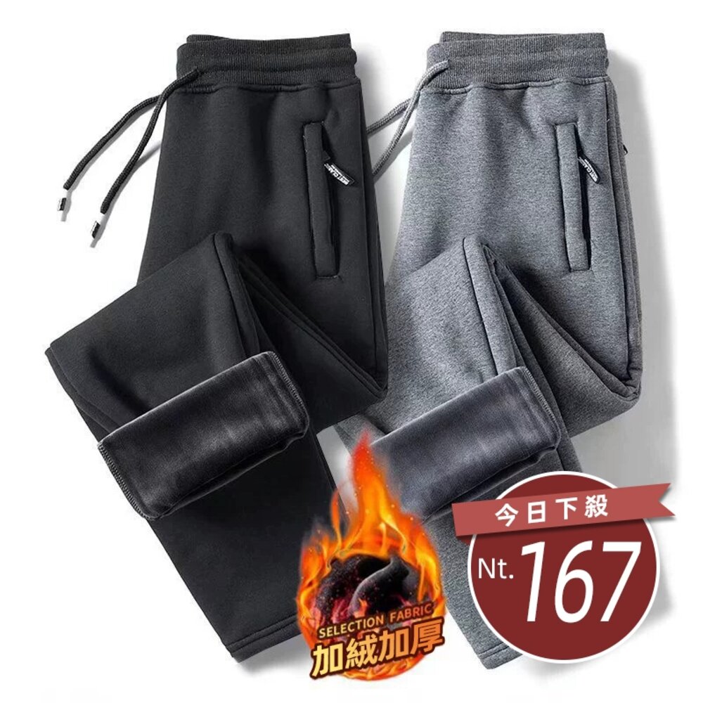 45455311786-【台灣發貨】韓版加絨加厚保暖運動長褲 寬褲 褲子 女裝【P419】