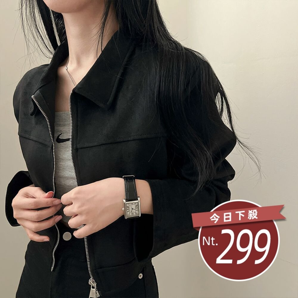 47503408439-【台灣發貨】韓版復古簡約麂皮絨短版外套 外套 防曬外套 女裝 上衣 衣服【J411】