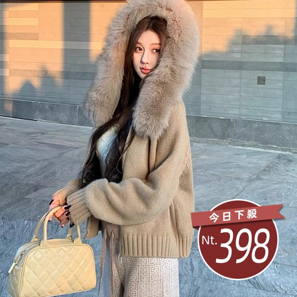 50404063931-【台灣發貨】韓版氣質復古針織連帽外套 外套 防曬外套 女裝 上衣 衣服【J418】