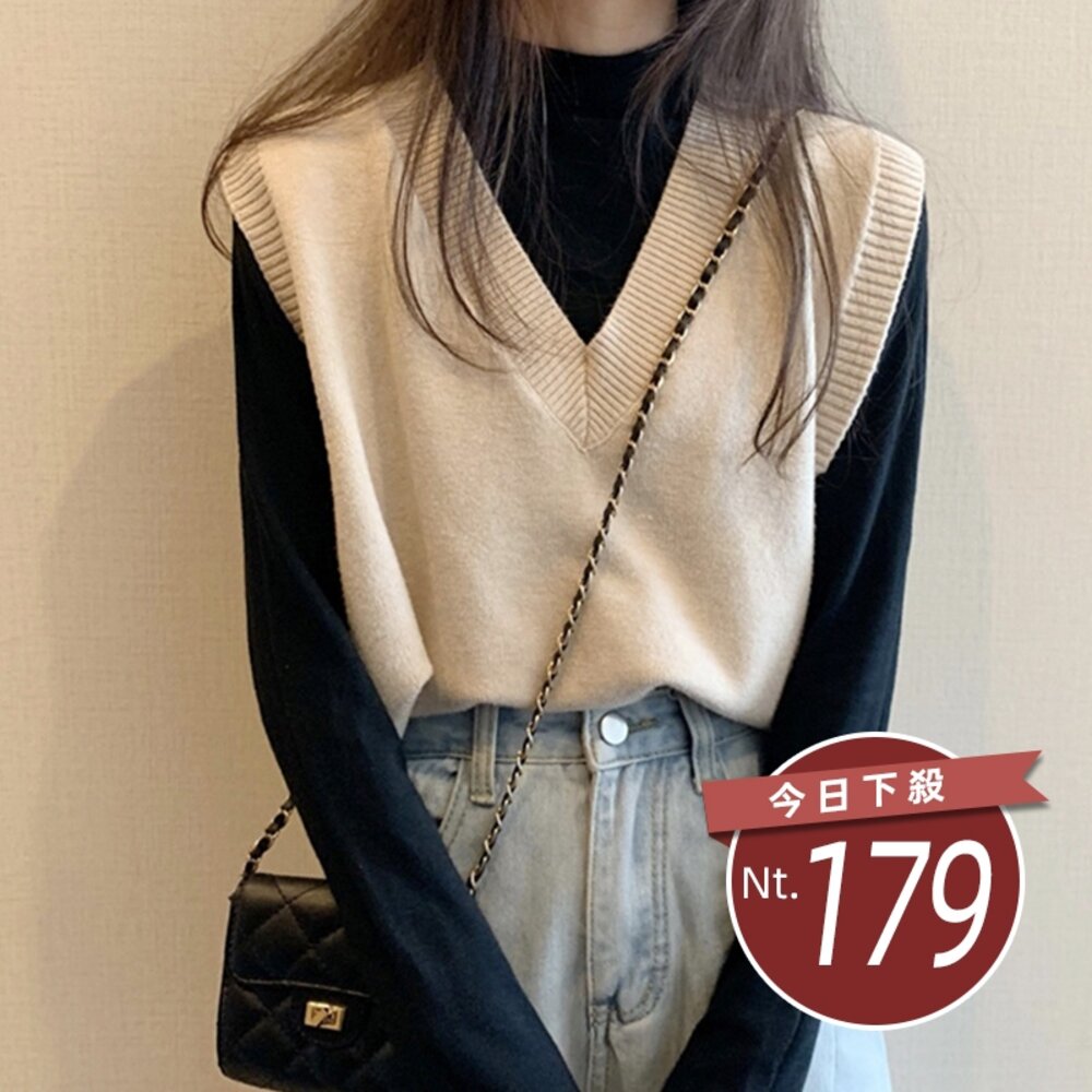 5068248348-【台灣發貨】韓版寬鬆針織毛衣背心 長袖上衣 長袖t恤 衣服 女裝 上衣【W176】