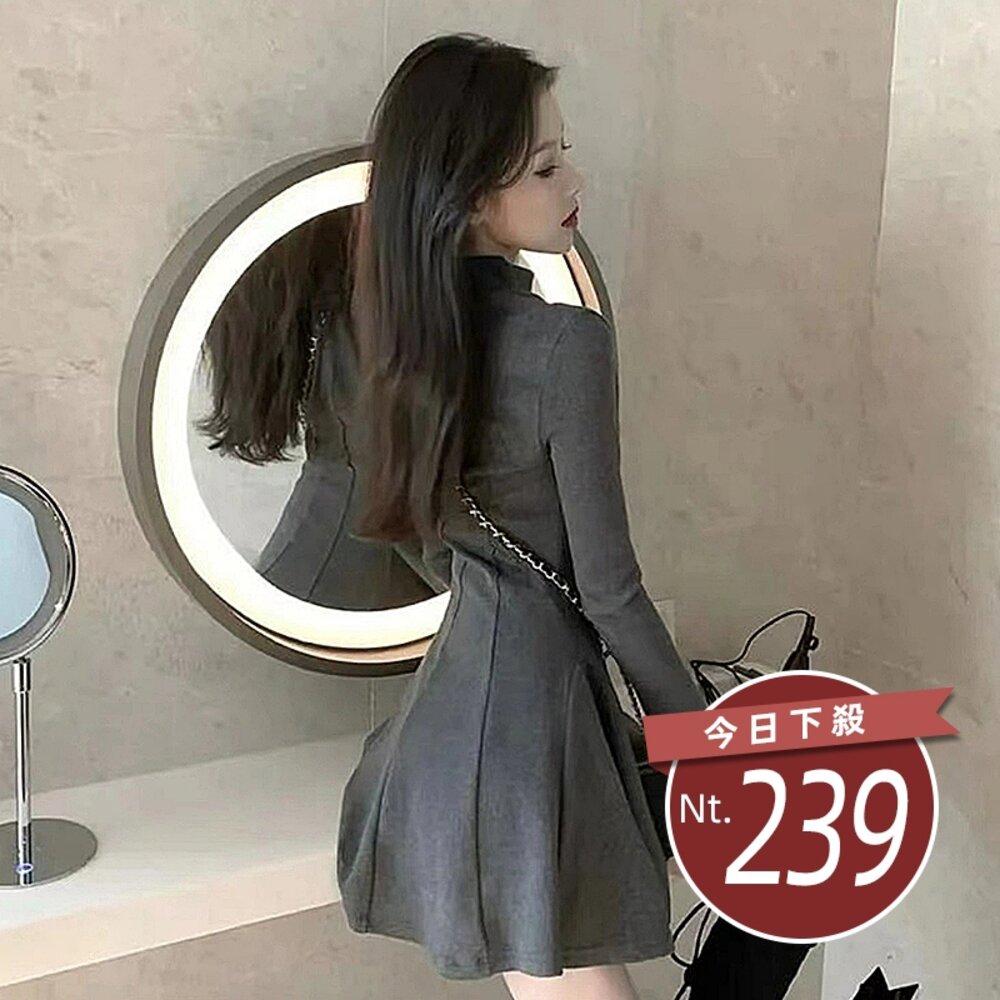 53953392760-【台灣發貨】韓版半高領收腰氣質洋裝 連身裙 吊帶裙 吊帶褲 女裝【S377】