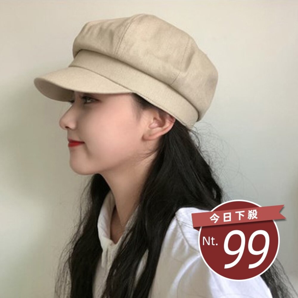 6508228607-【台灣發貨】網友狂推 韓版英倫復古風素面短毛八角帽