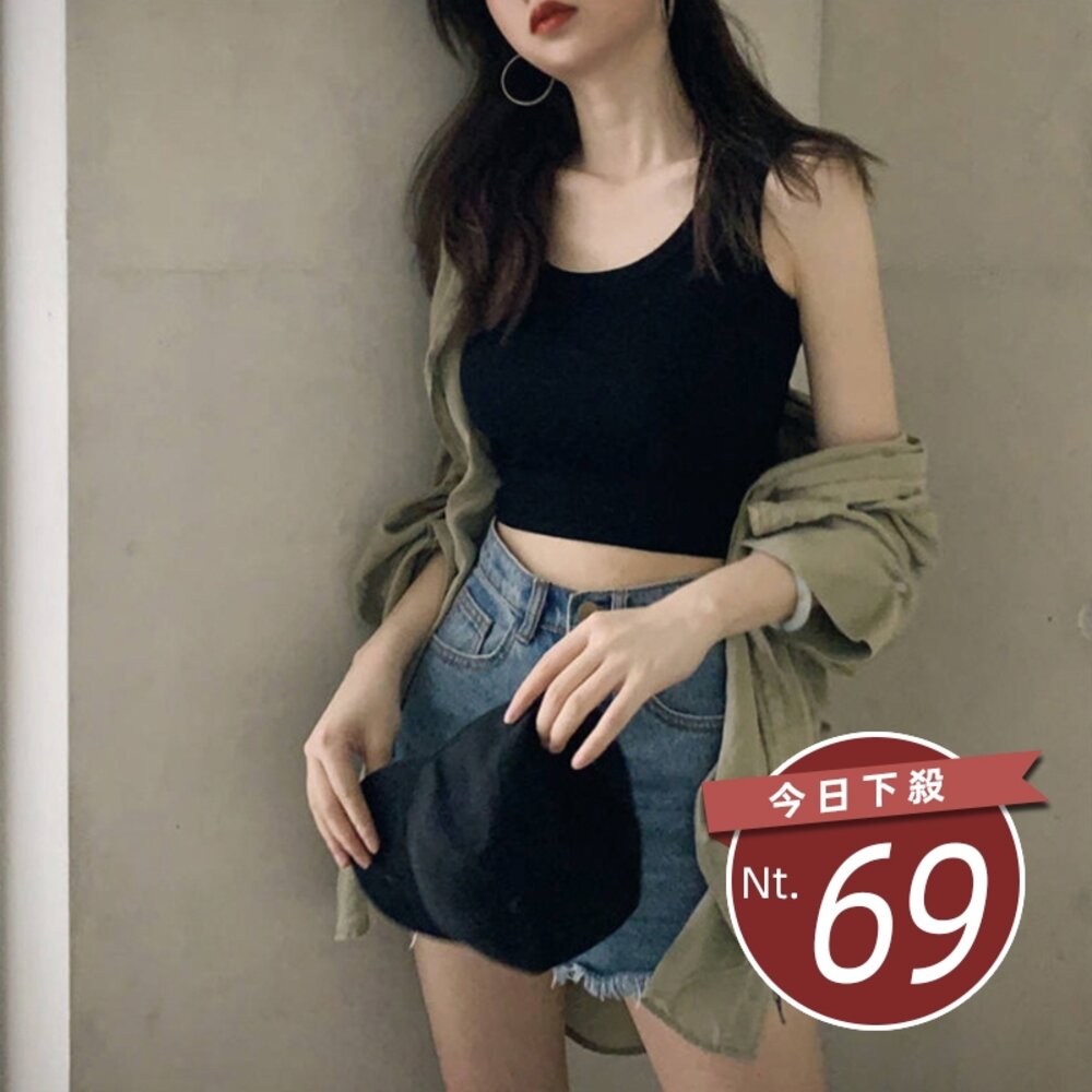 7469204751-【台灣發貨】韓版內搭彈性緊身短版小背心 衣服 女裝 t恤 短袖t恤 上衣【V32】