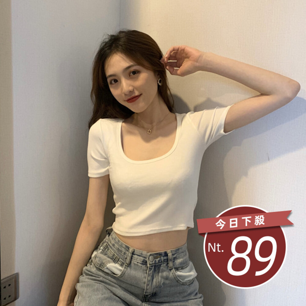 9539623824-【台灣發貨】韓版彈性緊身顯瘦素色短袖上衣 衣服 女裝 t恤 短袖t恤 上衣【T307】