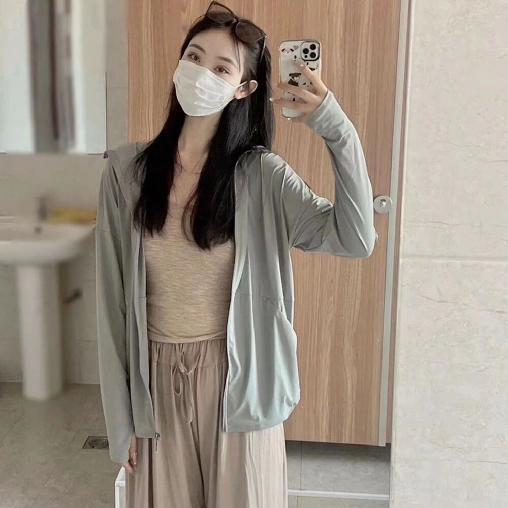 【台灣發貨】韓版冰絲透氣涼感輕薄防曬外套 外套 防曬外套 女裝 上衣 衣服【J390】-圖片-10