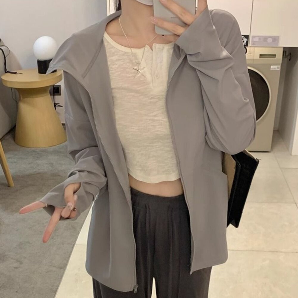 【台灣發貨】韓版冰絲透氣涼感輕薄防曬外套 外套 防曬外套 女裝 上衣 衣服【J390】-圖片-8