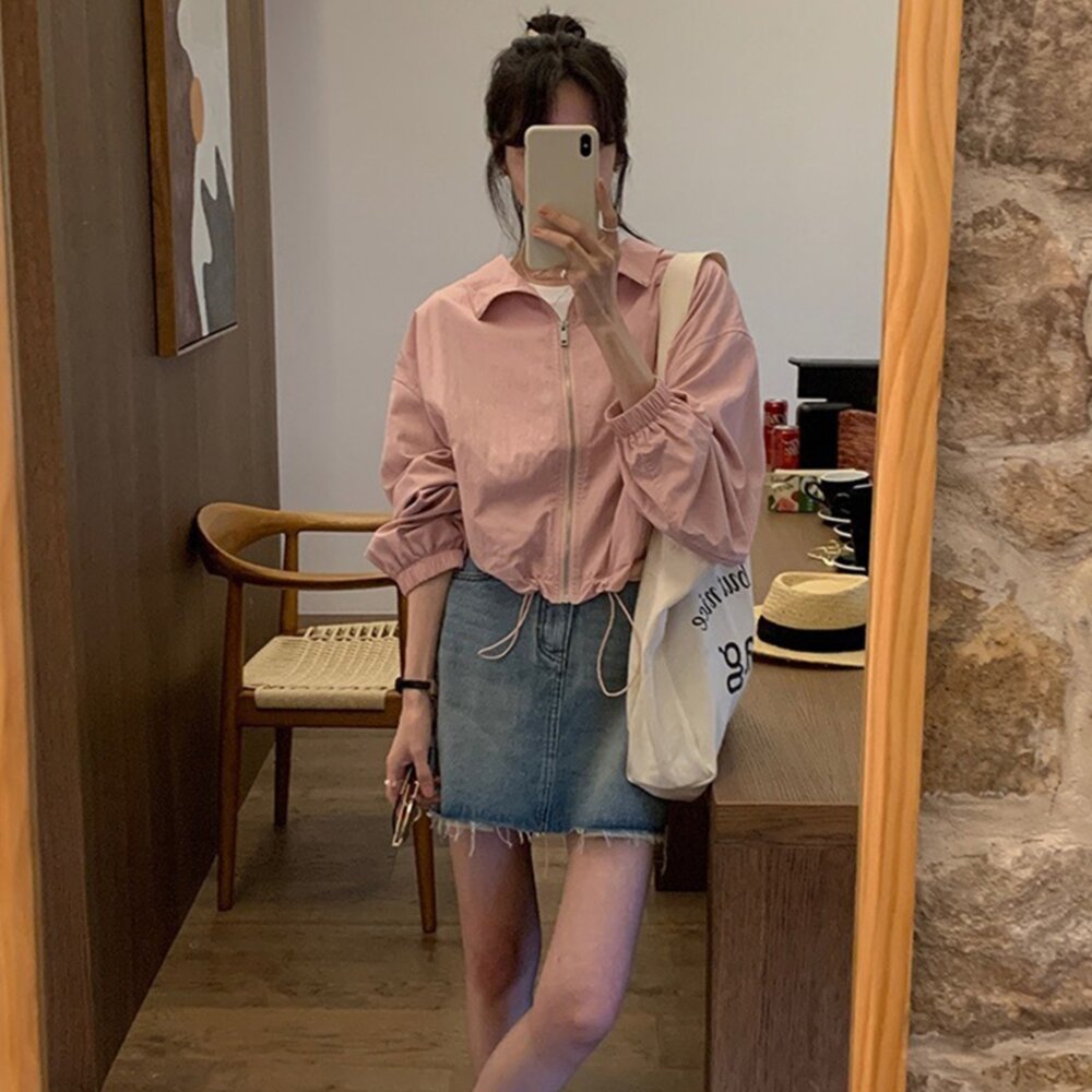 【台灣發貨】韓版短版小個子顯瘦防曬外套 外套 防曬外套 女裝 上衣 衣服【J396】-圖片-1