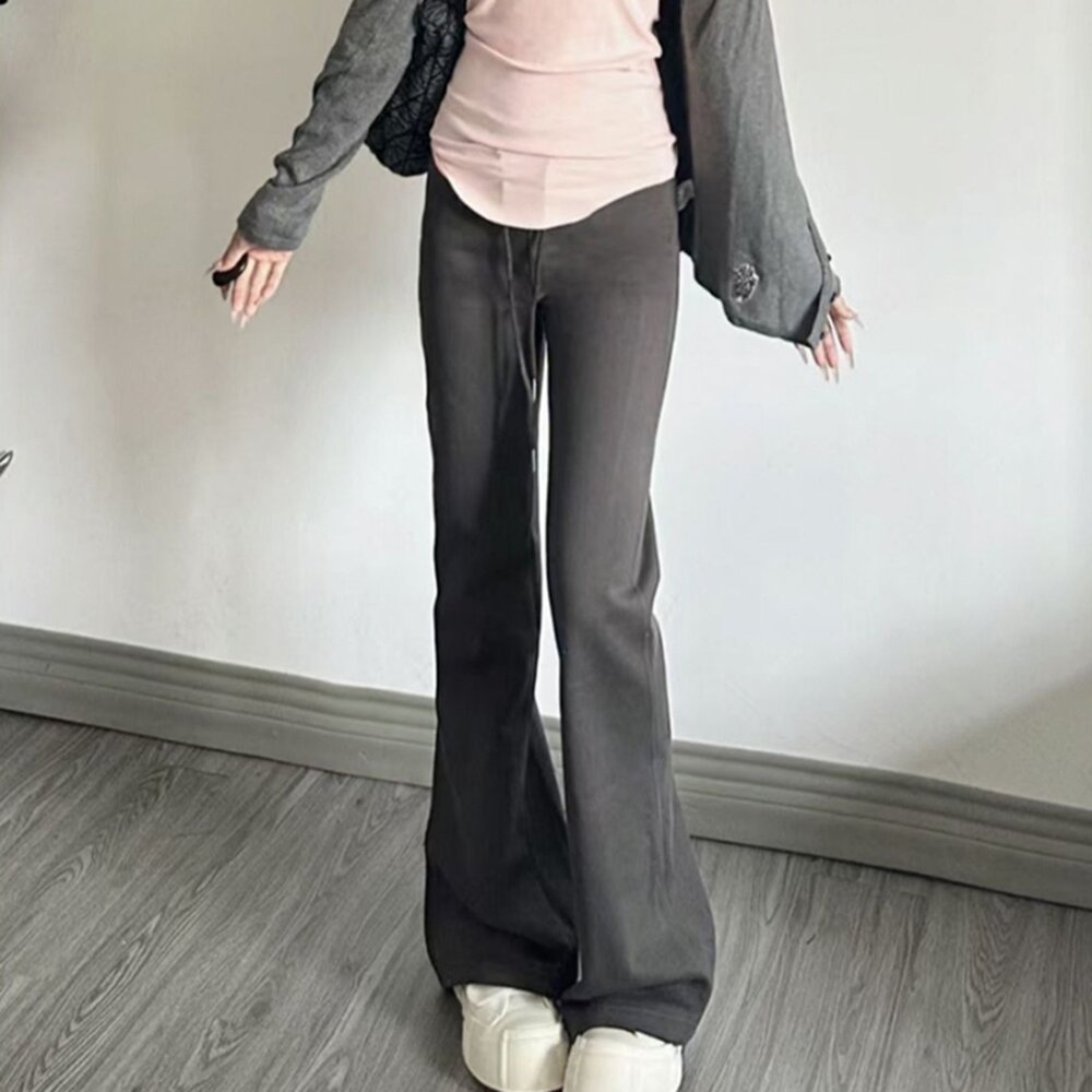 【台灣發貨】韓版顯瘦高腰微喇叭運動褲 寬褲 褲子 女裝【P360】-圖片-10