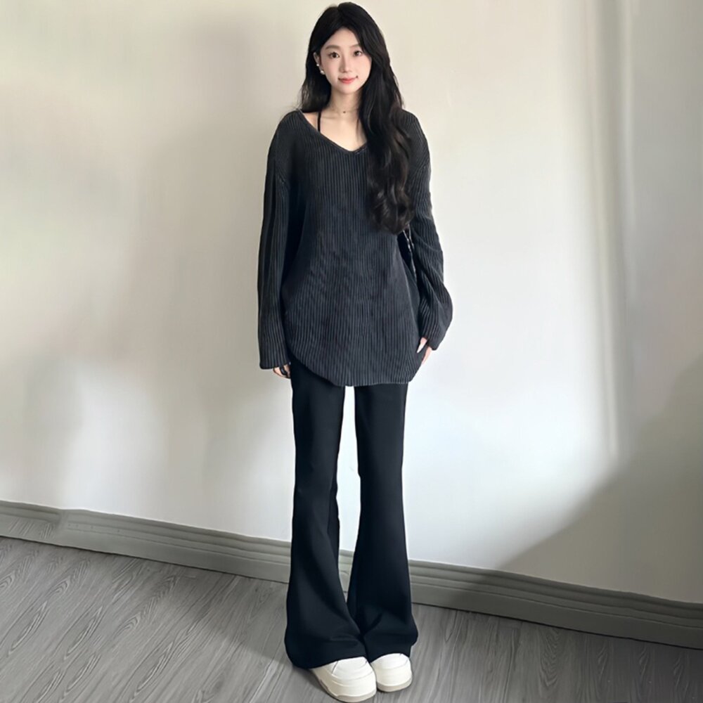 【台灣發貨】韓版顯瘦高腰微喇叭運動褲 寬褲 褲子 女裝【P360】-圖片-11