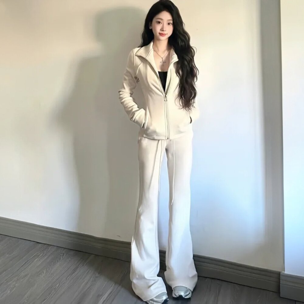 【台灣發貨】韓版顯瘦高腰微喇叭運動褲 寬褲 褲子 女裝【P360】-圖片-8