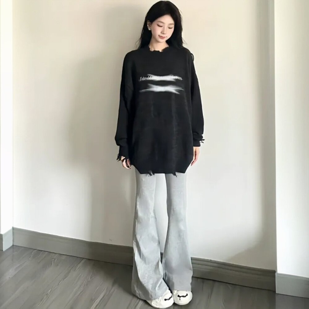 【台灣發貨】韓版顯瘦高腰微喇叭運動褲 寬褲 褲子 女裝【P360】-圖片-9