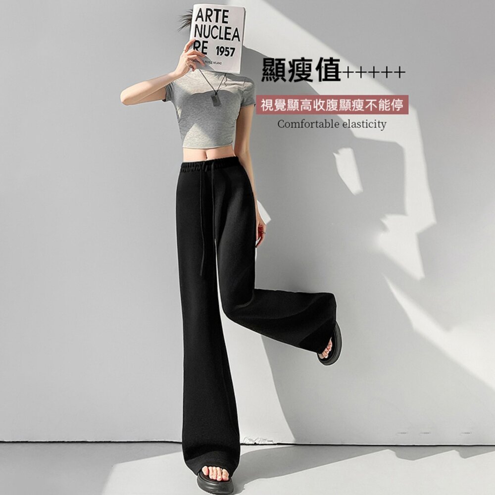 【台灣發貨】韓版美式高腰運動褲 寬褲 褲子 女裝【P360】-圖片-2