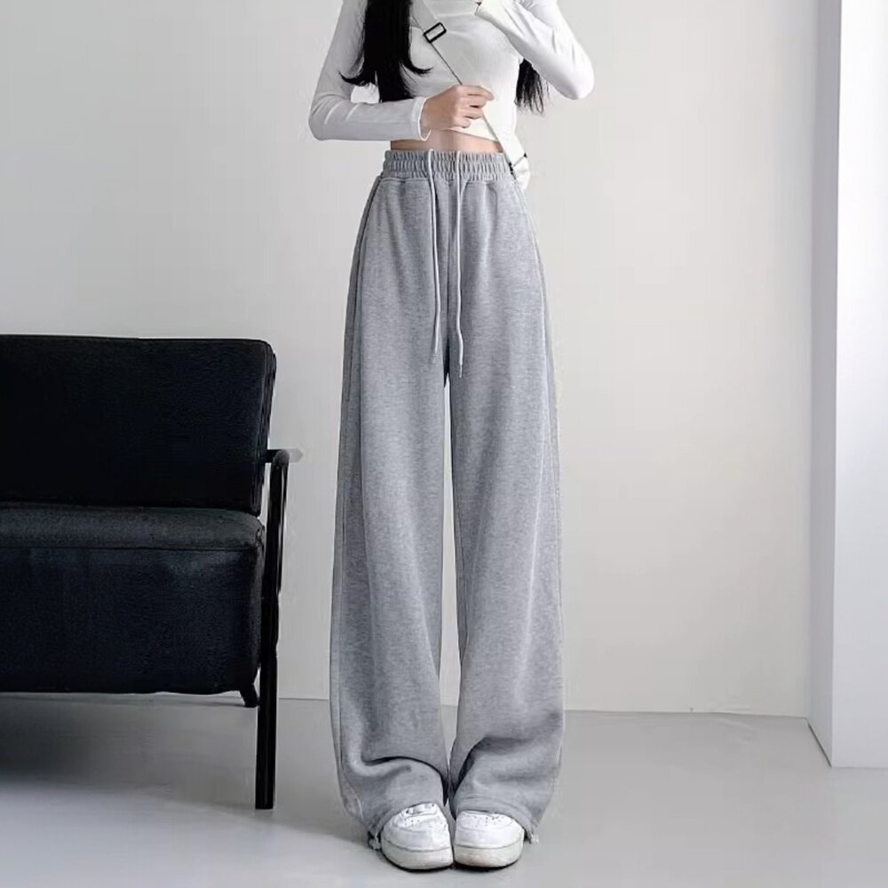 【台灣發貨】韓版高腰顯瘦灰色微喇運動褲 寬褲 褲子 女裝【P360】-圖片-3