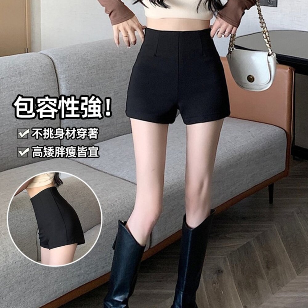 【台灣發貨】韓版高腰顯瘦黑色短褲 短褲 褲子 女裝【P387】-圖片-2