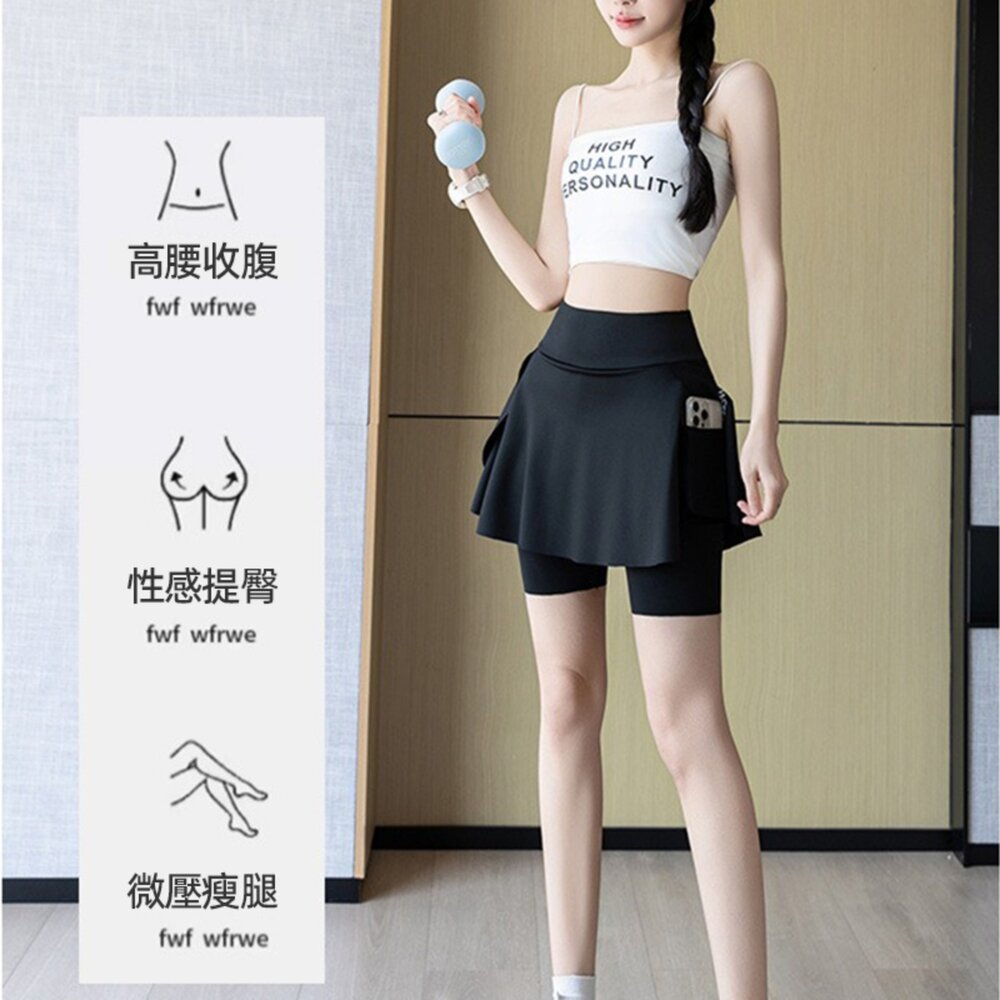 【台灣發貨】韓版假兩件口袋瑜珈運動鯊魚褲 短褲 褲子 女裝【P400】-圖片-4