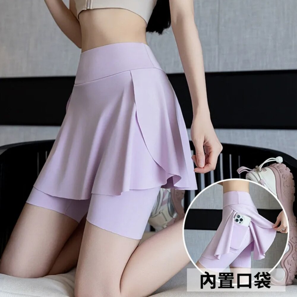 【台灣發貨】韓版假兩件口袋瑜珈運動鯊魚褲 短褲 褲子 女裝【P400】-圖片-6