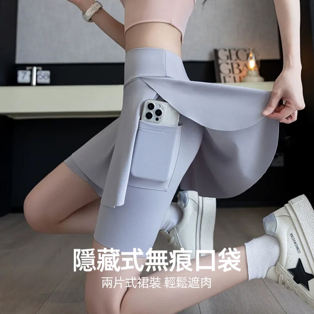 【台灣發貨】韓版假兩件口袋瑜珈運動鯊魚褲 短褲 褲子 女裝【P400】-圖片-8