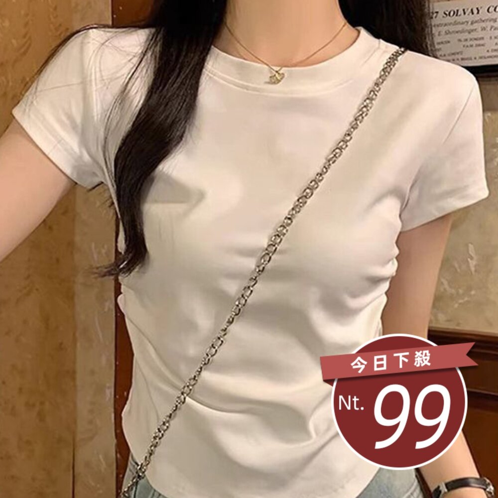 T701-1-【台灣發貨】韓版顯瘦收腰短袖上衣 衣服 女裝 t恤 短袖t恤 上衣【T701】