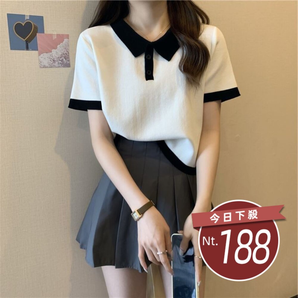 T705-【台灣發貨】韓版氣質設計感針織上衣 衣服 女裝 t恤 短袖t恤 上衣【T705】