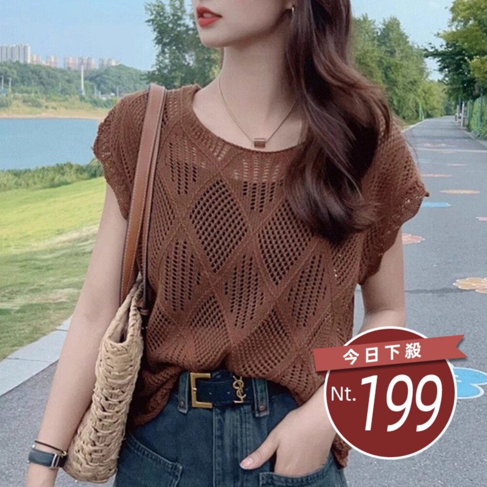 T708-【台灣發貨】韓版氣質鏤空露背繫短袖上衣 衣服 女裝 t恤 短袖t恤 上衣【T708】