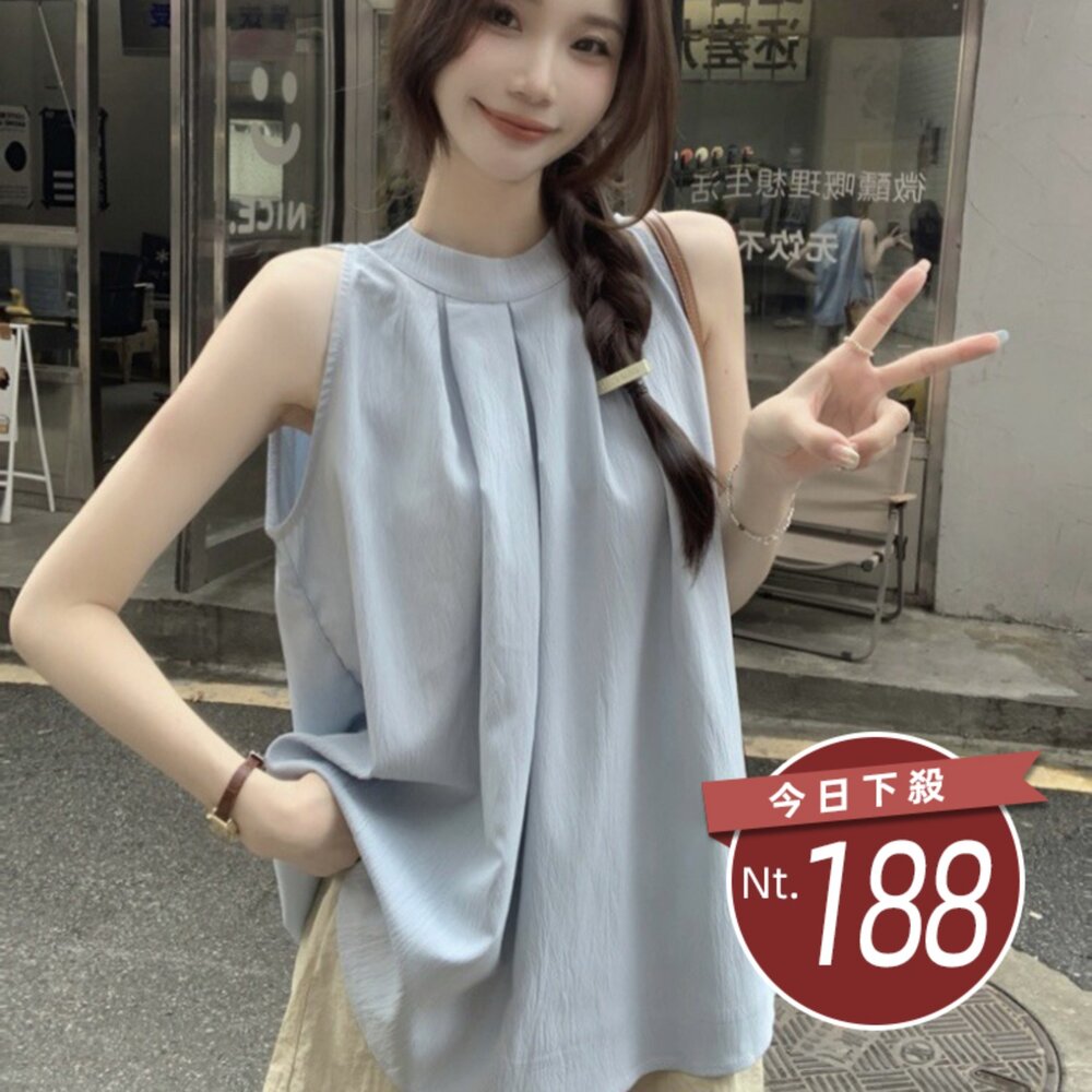  【台灣發貨】韓版夏季設計感小眾氣質無袖襯衫 小可愛 背心 衣服 女裝 上衣【V470】