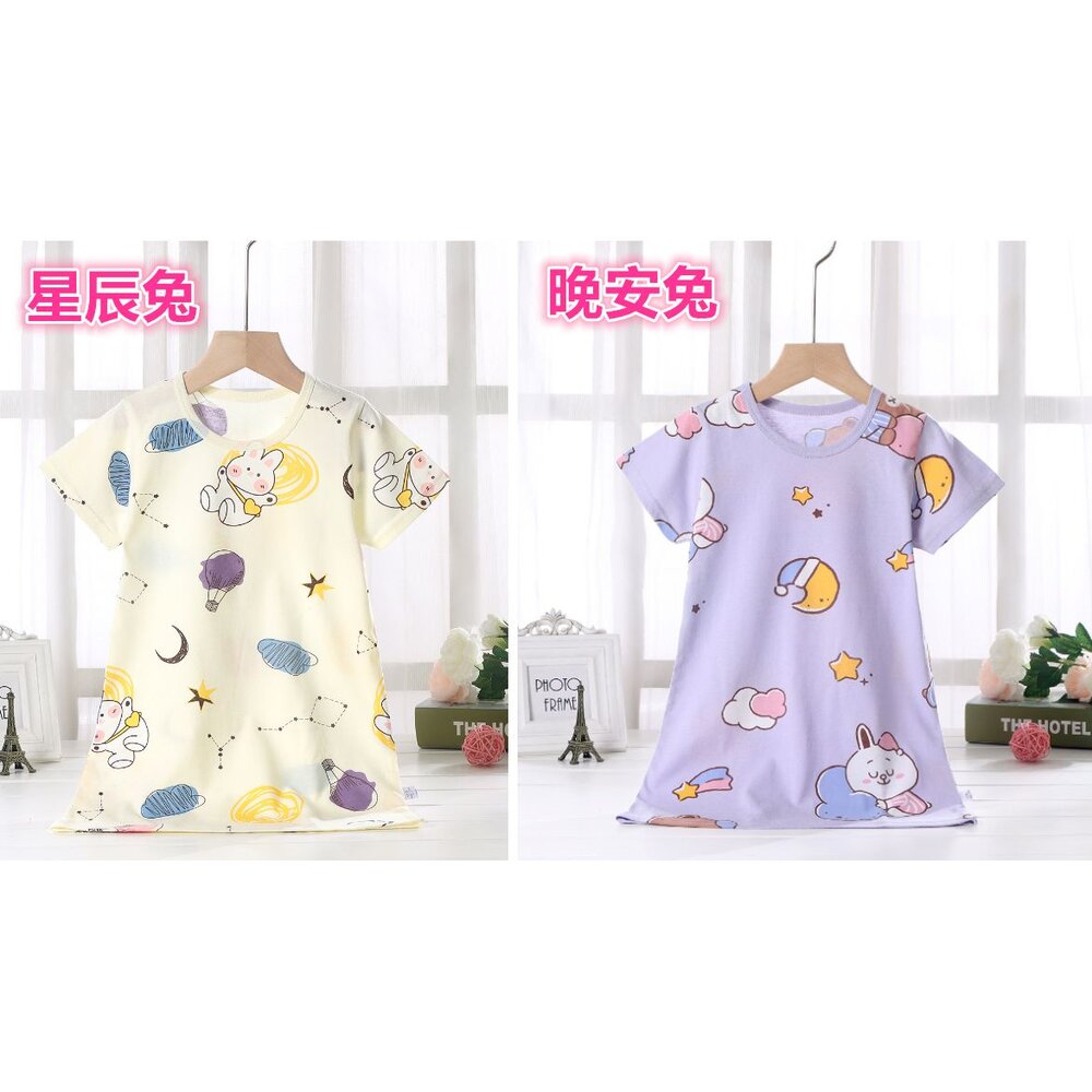 🎀台灣免運🎀 女童睡裙 涼感睡衣 涼感睡裙 連衣裙 短袖連衣裙 棉質睡裙 女童睡衣 莫代爾睡裙-圖片-3